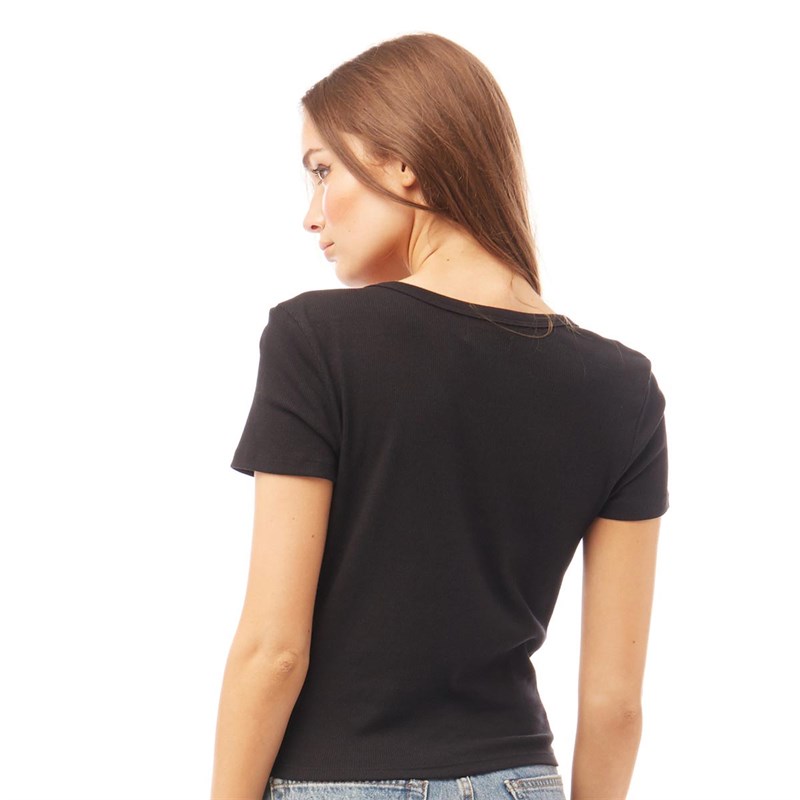 Brave Soul Womens Nija V Cut Crew T-Shirt Black