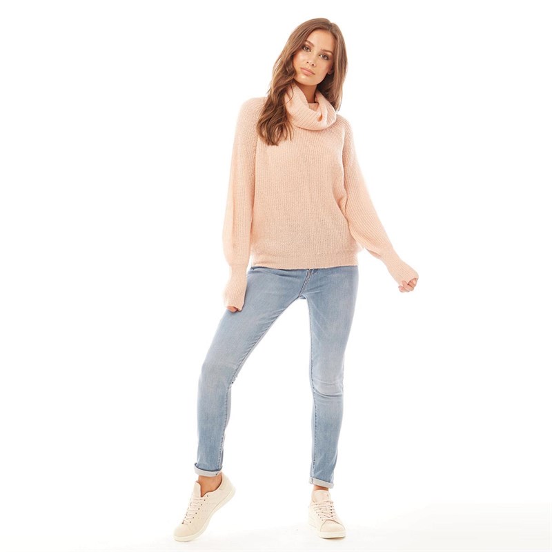 Brave Soul Womens Harriton Cowl Neck Knitted Jumper Blush