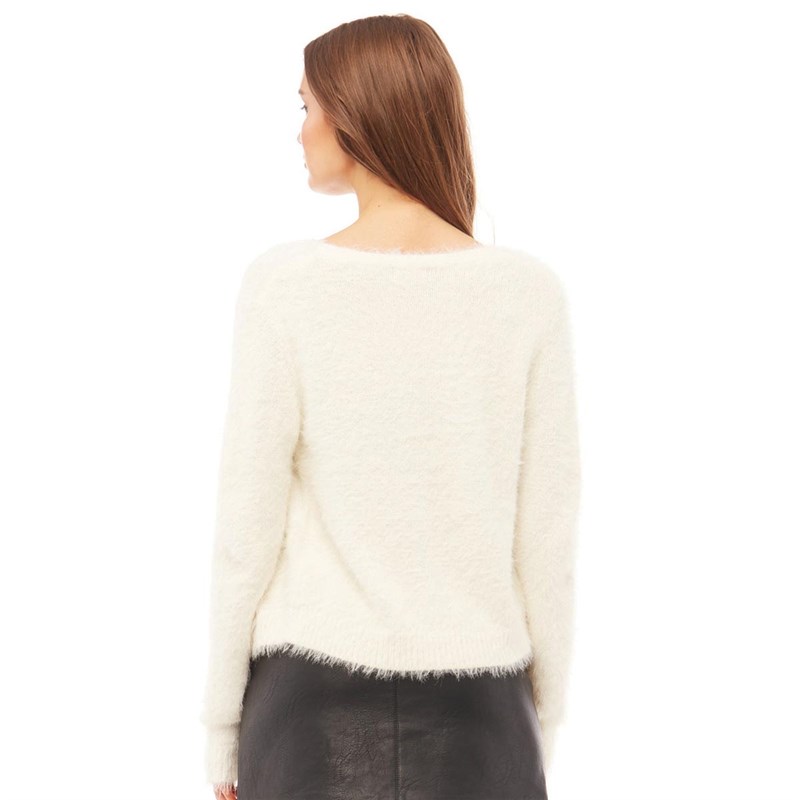 Brave Soul Womens Hula Fluffy Knit Button Cardi Cream
