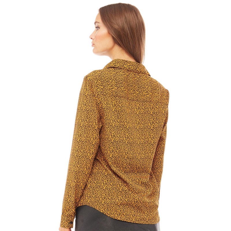 Brave Soul Womens Tommy All Over Print Shirt Mustard/Black Splatter Print