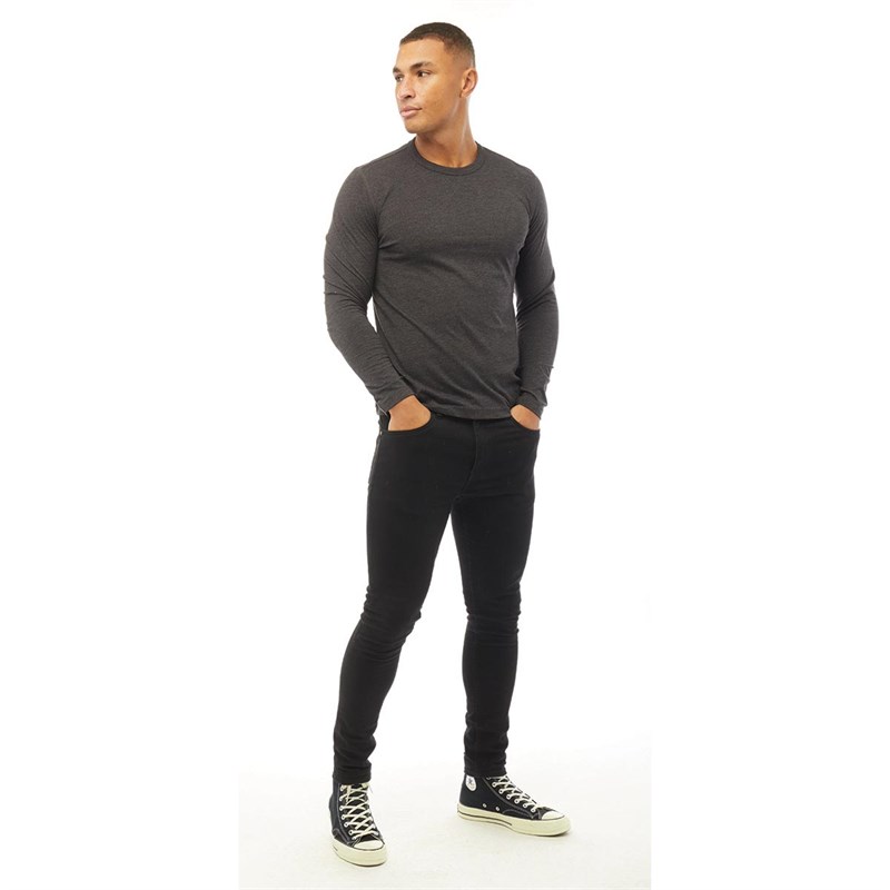 Brave Soul Mens Kafta Long Sleeve Top Dark Charocal Marl