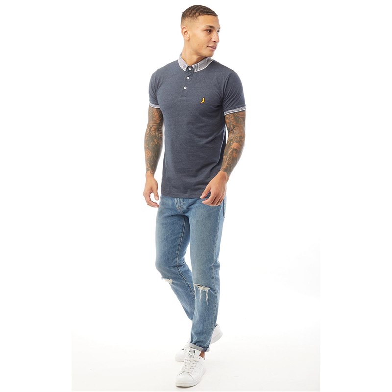 Brave Soul Heren Revolg Polo Gemeleerd Denim