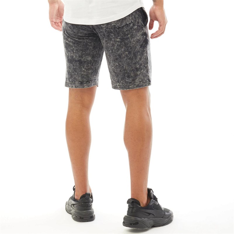 Brave Soul Mens Acid Shorts Jet Black Acid Wash