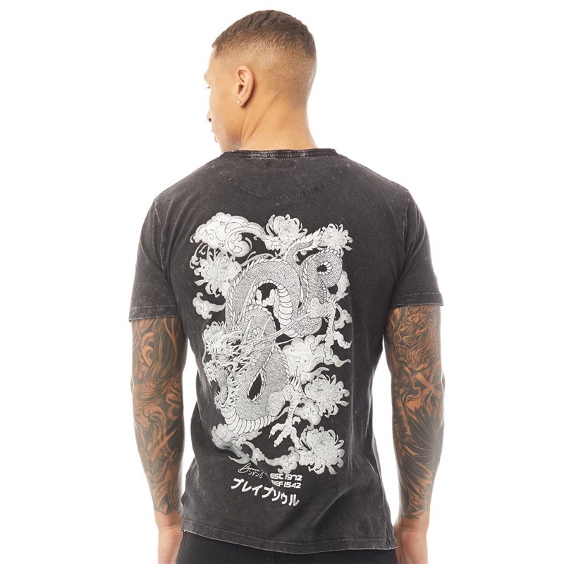 Brave Soul Heren Haku T-Shirt Gewassen Zwart