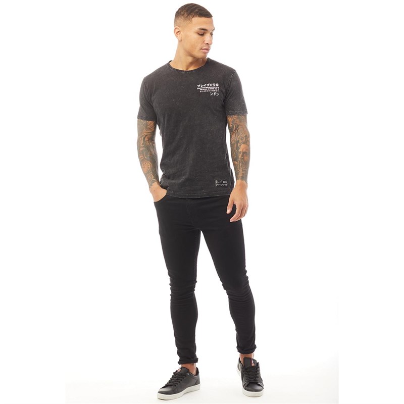 Brave Soul Heren Haku T-Shirt Gewassen Zwart