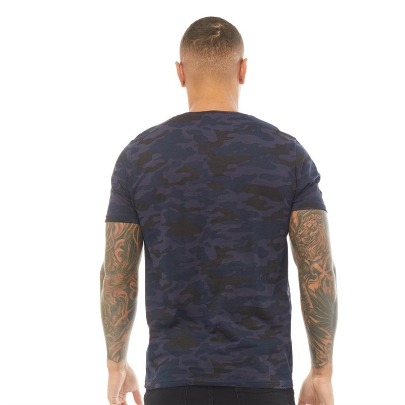 Brave Soul Mens Crawl T-Shirt Blue Camo