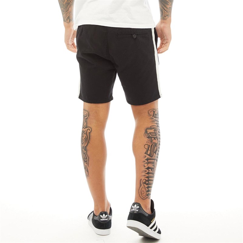 Brave Soul Mens Connor Cotton Twill Panel Shorts Black/White