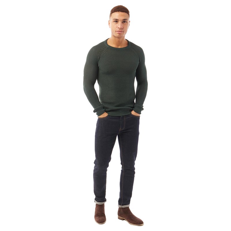 Brave Soul Mens Recycle C Crew Neck Jumper Army Green