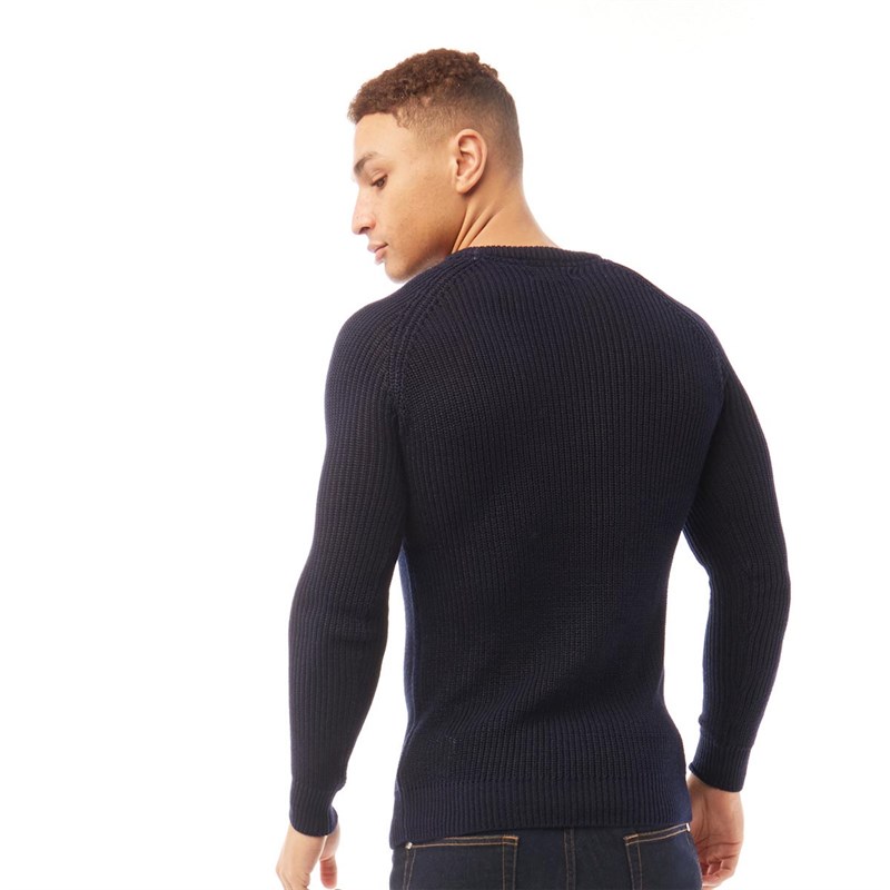 Brave Soul Mens Recycle D Crew Neck Jumper French Navy
