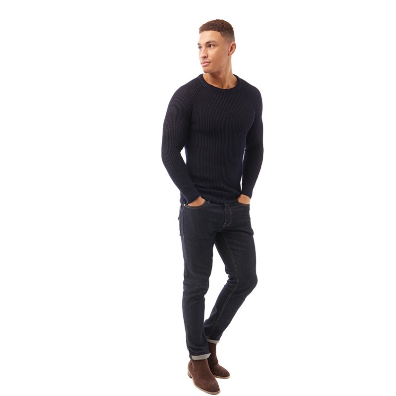 Brave Soul Mens Recycle D Crew Neck Jumper French Navy