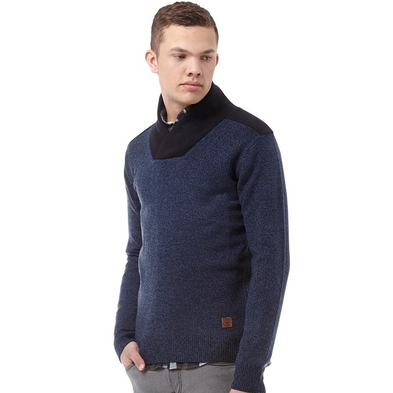 Buy Brave Soul Mens Being Shawl Neck Jumper Denim/Dark Navy