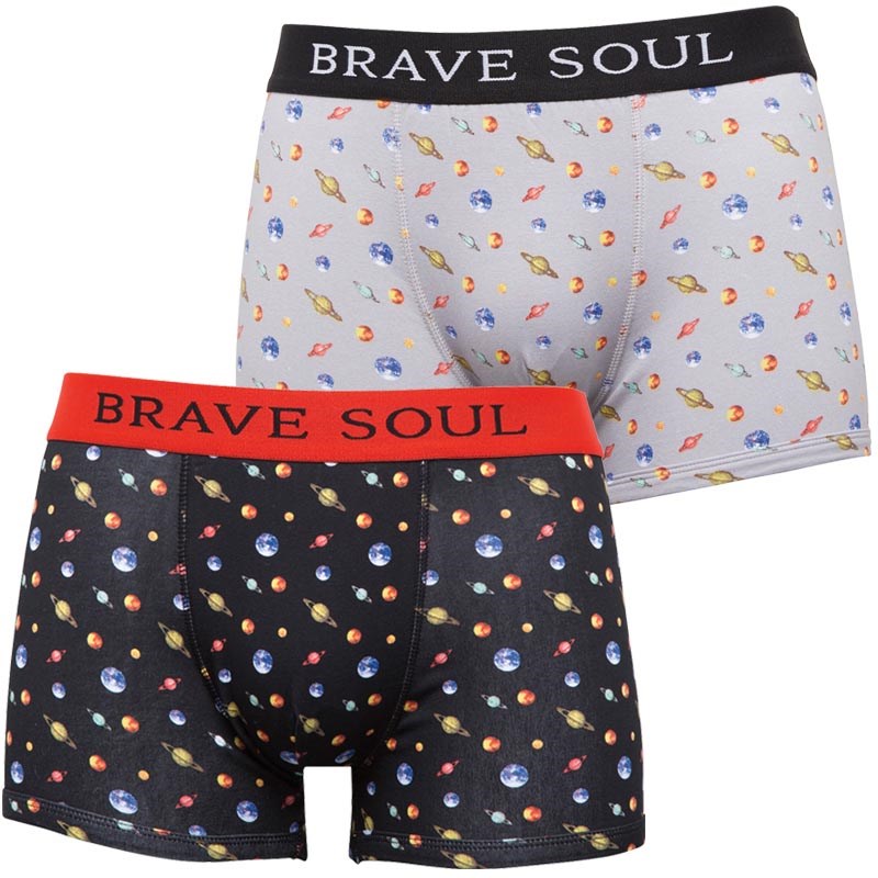 Buy Brave Soul Mens Planet Two Pack Boxers Black/Red