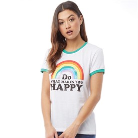 Brave Soul Dames Happy T Shirt Wit brave soul kopen in de aanbieding