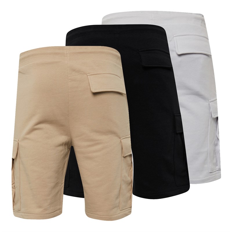 Born Rich Mens Aurelio Three Pack Cargo Shorts Black/Light Blue/Stone