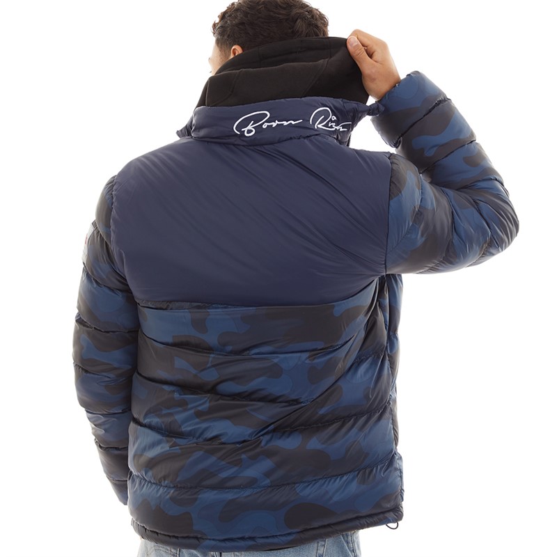 Born Rich Mens Oversized Carlito Puffer Jacket Navy Camo