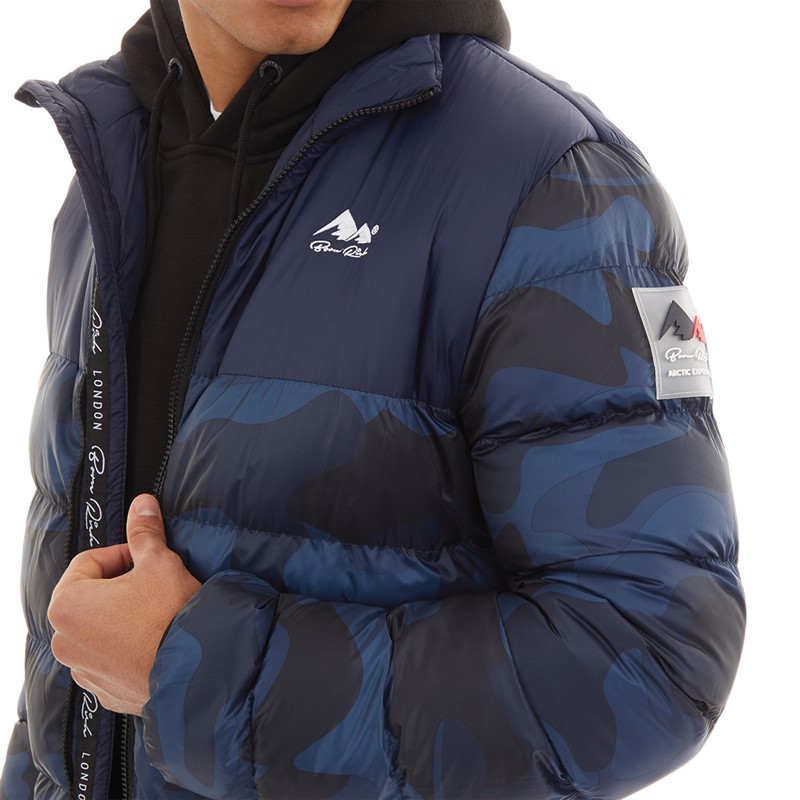 Born Rich Mens Oversized Carlito Puffer Jacket Navy Camo