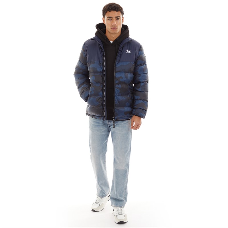 Born Rich Mens Oversized Carlito Puffer Jacket Navy Camo