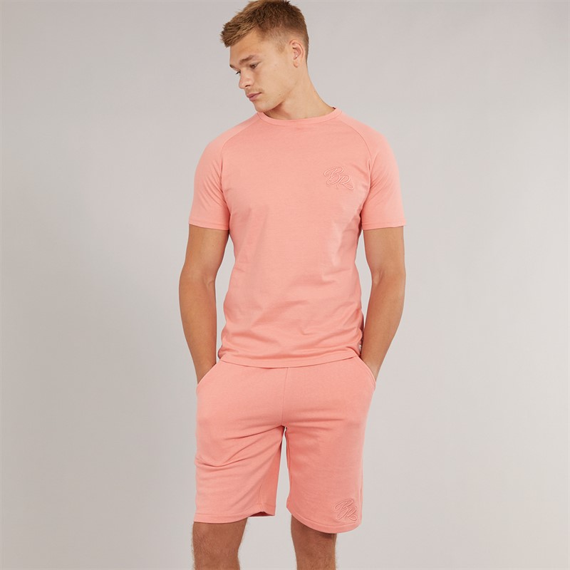 Born Rich Mens Barreca T-Shirt and Shorts Set Coral - Size M