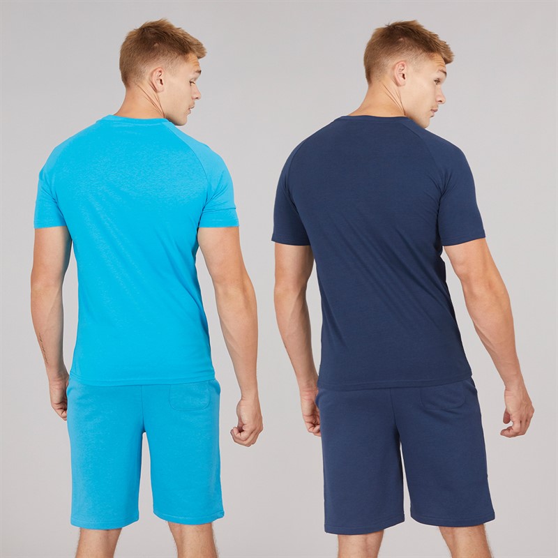 Born Rich Mens Two Pack Aurelio Barreca T-Shirt And Shorts Set Navy/Turquoise