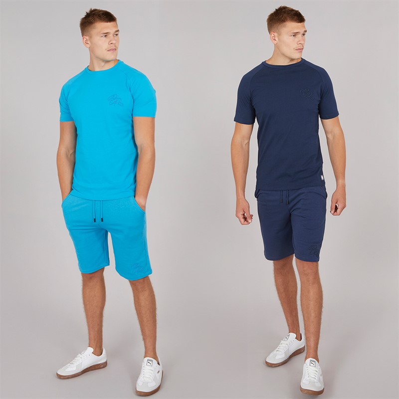 Born Rich Mens Two Pack Aurelio Barreca T-Shirt And Shorts Set Navy/Turquoise