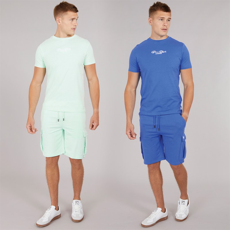 Born Rich Mens Two Pack Aurelio T-Shirt And Cargo Shorts Set Aqua/Blue