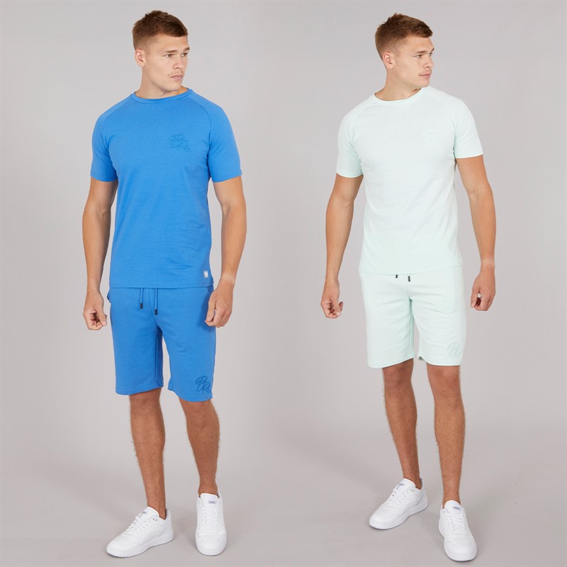 Born Rich Mens Two Pack Aurelio Barreca T-Shirt And Shorts Set Blue/Cool Blue
