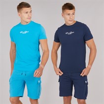 Born Rich Mens Two Pack Aurelio T-Shirt And Cargo Shorts Set Navy/Turquoise