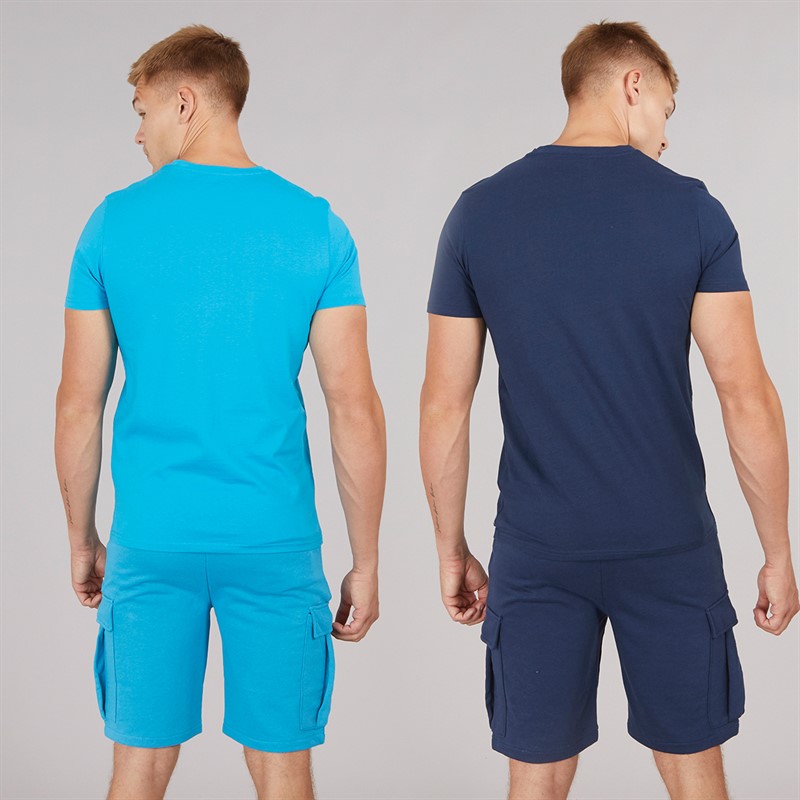 Born Rich Mens Two Pack Aurelio T-Shirt And Cargo Shorts Set Navy/Turquoise