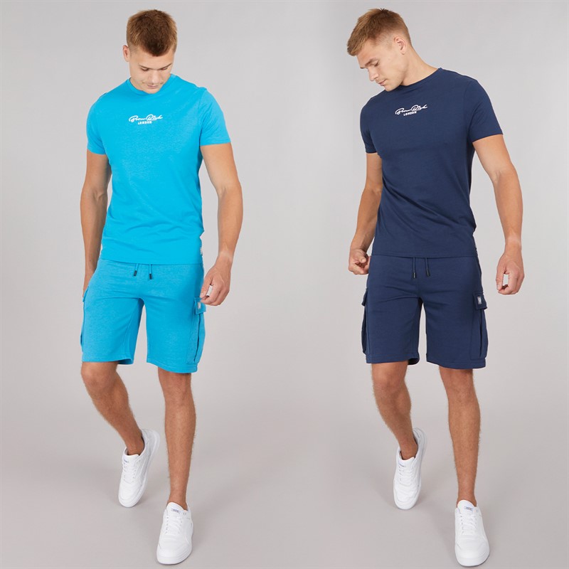 Born Rich Mens Two Pack Aurelio T-Shirt And Cargo Shorts Set Navy/Turquoise