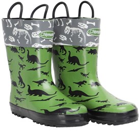 Kids Wellington Boot Pull On Dinosaur Welly in Green by Chipmunks