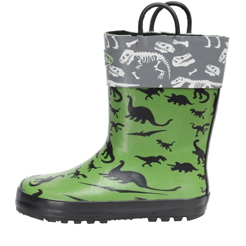 Kids Wellington Boot Pull On Dinosaur Welly in Green by Chipmunks