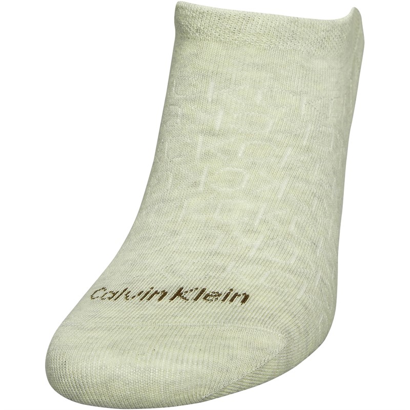 Calvin Klein Mens High Cut Two Pack Mirrored Logo No Show Socks Beige Melange