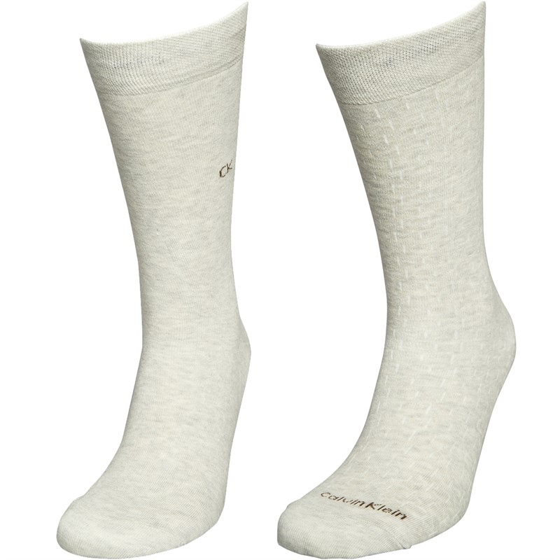 Calvin Klein Mens Mirrored Logo Two Pack Socks Beige Melange