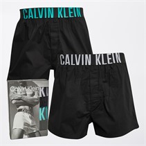 Calvin Klein Mens Slim Fit Two Pack Boxers Black/Atlantis Logo