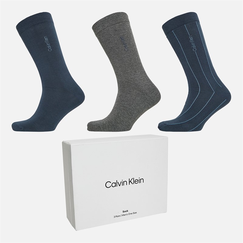 Calvin Klein Mens Stripe Three Pack Socks With Gift Box Blue Ink