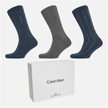 Calvin Klein Mens Stripe Three Pack Socks With Gift Box Blue Ink