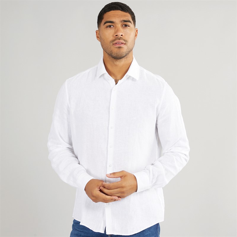 Calvin Klein Mens Linen Slim Fit Long Sleeve Shirt White - Size 42