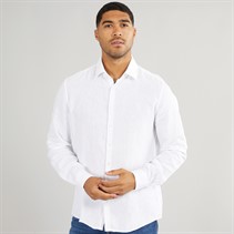 Calvin Klein Mens Linen Slim Fit Long Sleeve Shirt White