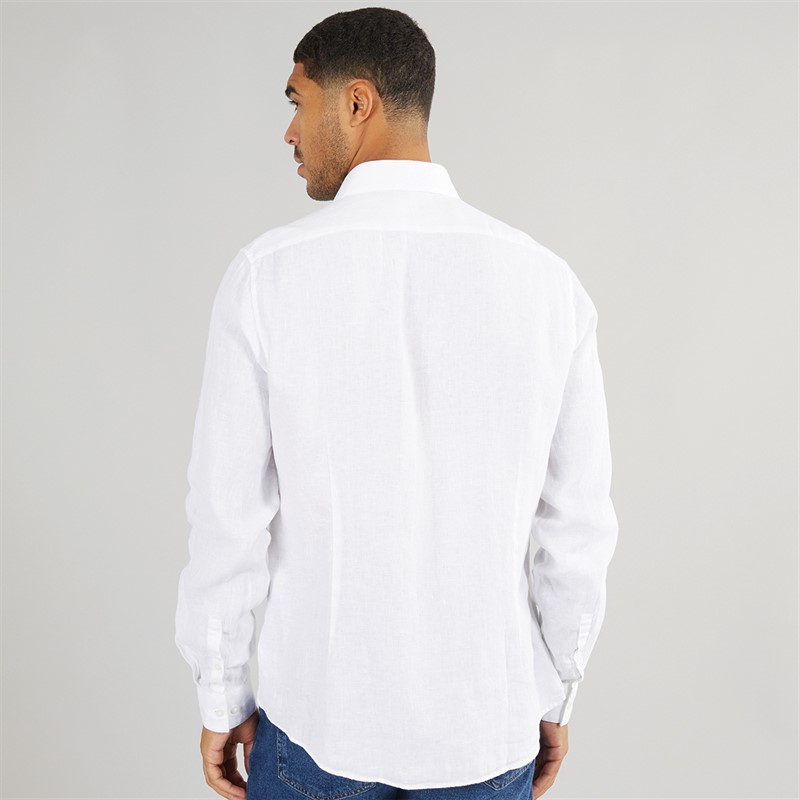 Calvin Klein Mens Linen Slim Fit Long Sleeve Shirt White