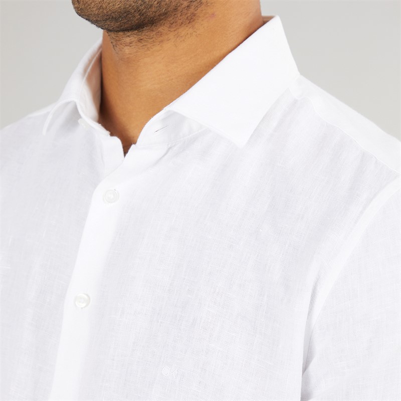 Calvin Klein Mens Linen Slim Fit Long Sleeve Shirt White