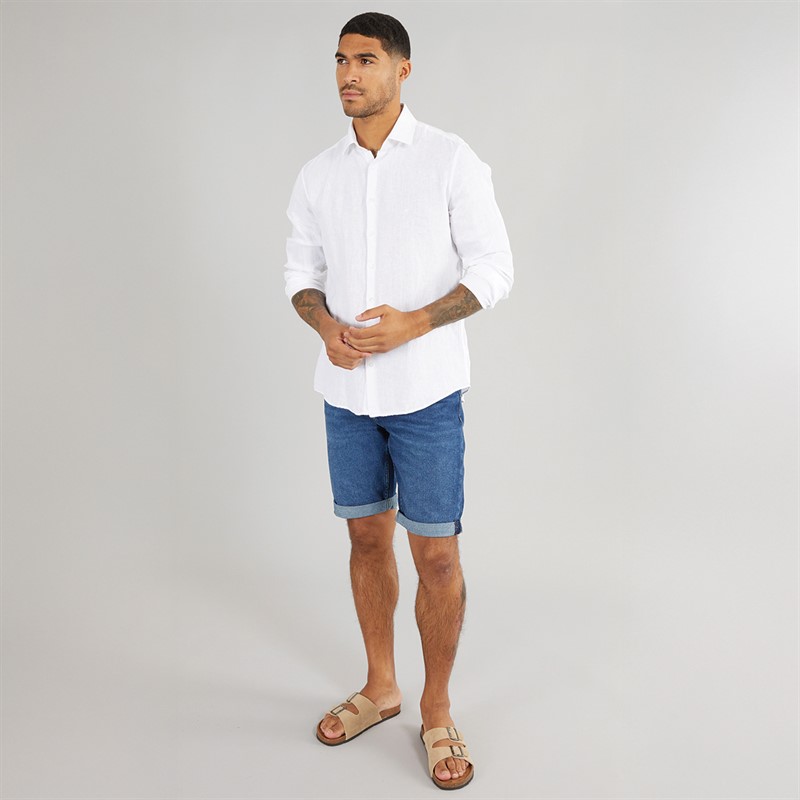 Calvin Klein Mens Linen Slim Fit Long Sleeve Shirt White