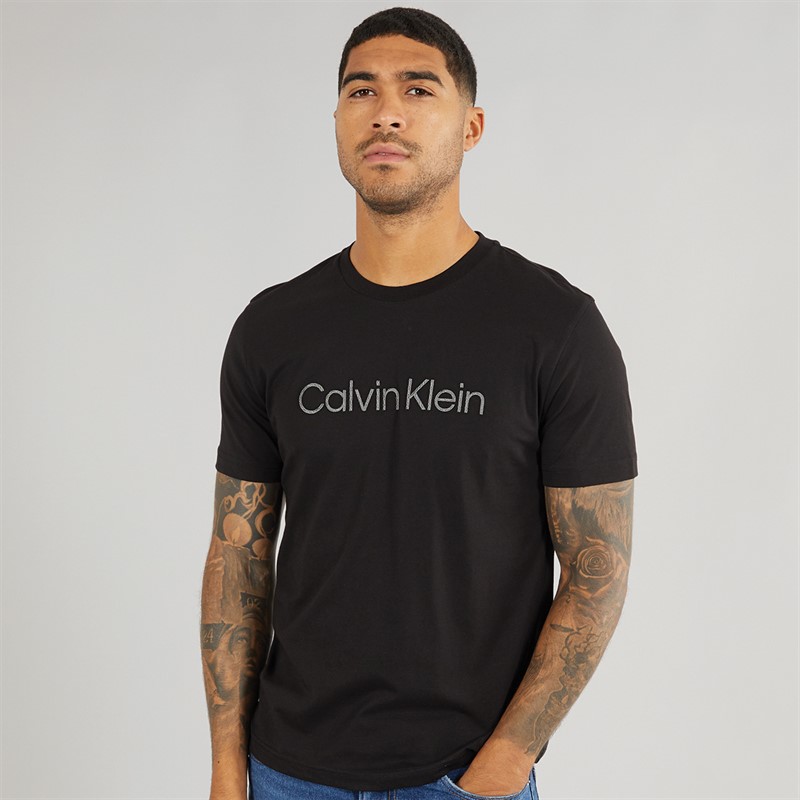 Calvin Klein Mens Textured Embroidery T-Shirt CK Black