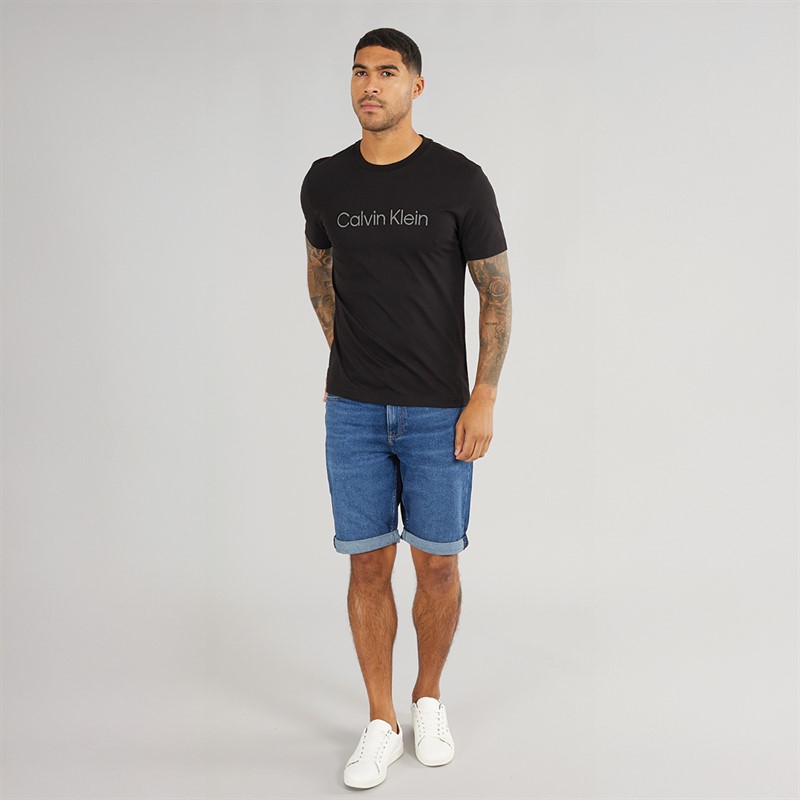 Calvin Klein Mens Textured Embroidery T-Shirt CK Black
