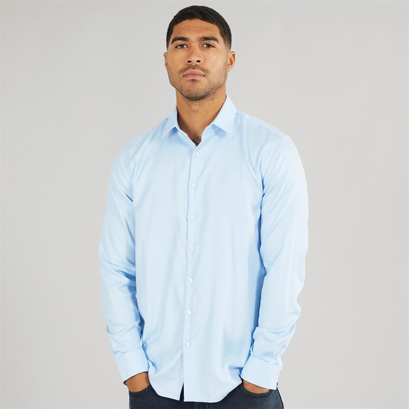 Calvin Klein Mens Non Iron Structure Long Sleeve Shirt Sweet Blue - Size 45