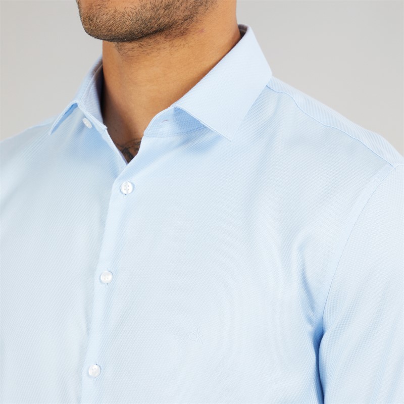 Calvin Klein Mens Non Iron Structure Long Sleeve Shirt Sweet Blue
