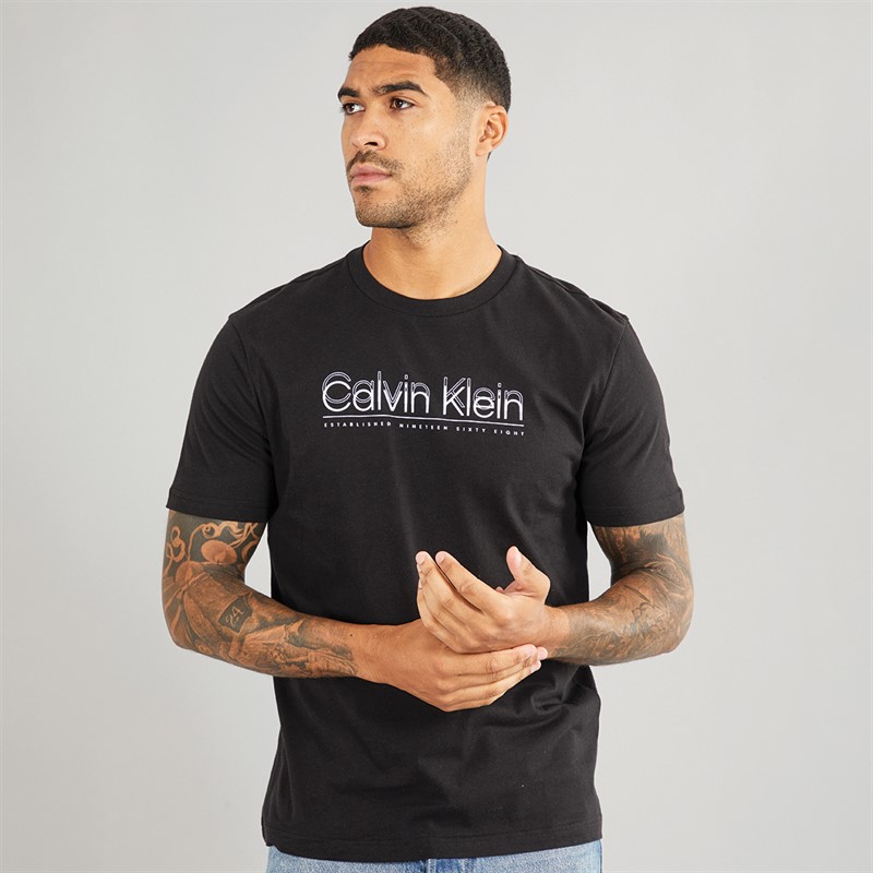 Calvin Klein Mens Double Logo T-Shirt CK Black