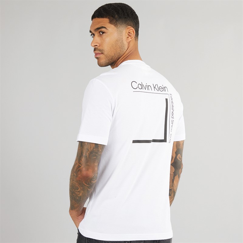 Calvin Klein Mens Linear Box Logo T-Shirt Bright White