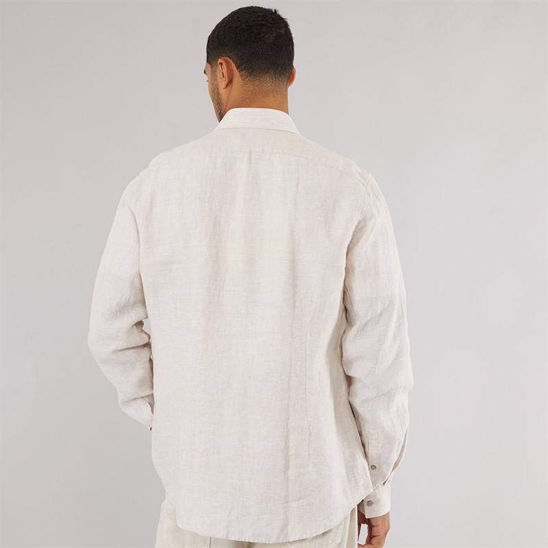 Calvin Klein Mens Linen Slim Fit Long Sleeve Shirt Stony Beige