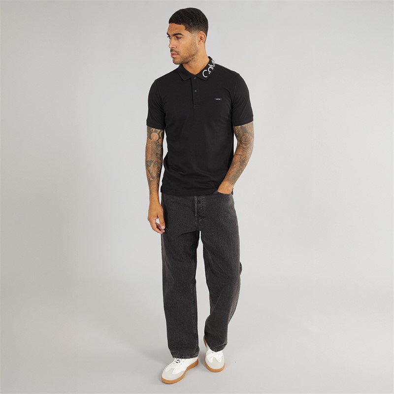 Calvin Klein Mens Stretch Pique Logo Polo CK Black