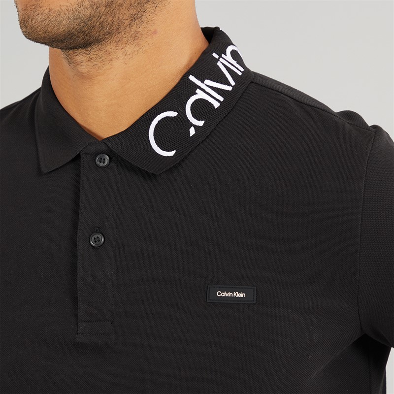 Calvin Klein Mens Stretch Pique Logo Polo CK Black